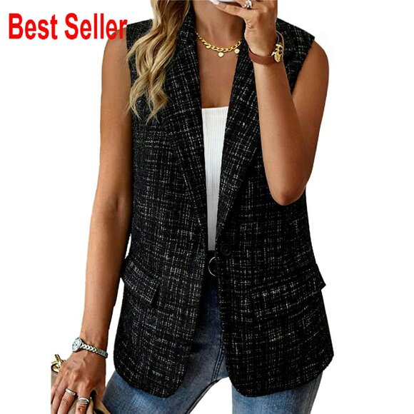 Sleeveless Blazer Vest Lightweight Open Front Work Office Chic Minimal Elegant
